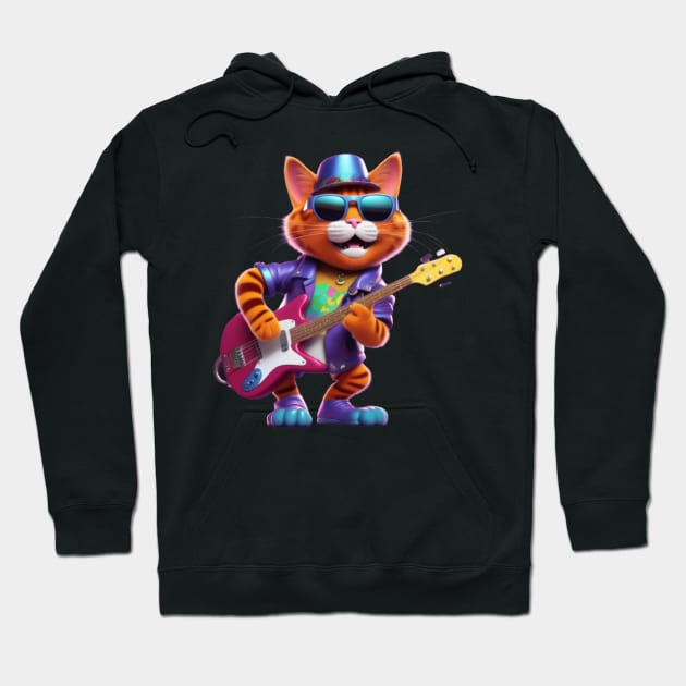 A Cat Who Is The Essence Of A Cool And Funky Guitarist Hoodie by Musical Art By Andrew